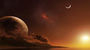 Alien Landscape Planet Stars Clouds Sunlight HD wallpaper thumb