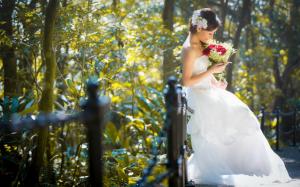 Beautiful bride, girl, asian, flowers wallpaper thumb