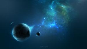 Planets Stars Blue Immerged HD wallpaper thumb