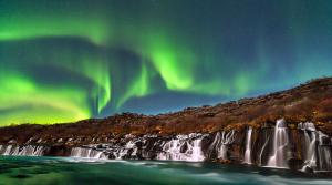 Aurora Borealis over Hraunfossar, Iceland wallpaper thumb