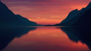 Norway, fjord, summer, morning, dawn, red sky wallpaper thumb