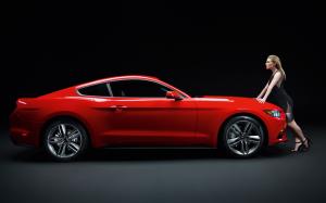 Ford Mustang GT red muscle car with girl wallpaper thumb
