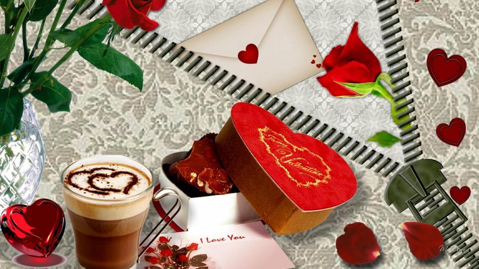 Coffee For Valentines Day wallpaper,gifts HD wallpaper,romantic HD wallpaper,box of candy HD wallpaper,envelope HD wallpaper,cafe HD wallpaper,letter HD wallpaper,chocolate HD wallpaper,cappuccino HD wallpaper,hearts HD wallpaper,red roses HD wallpaper,1920x1080 wallpaper