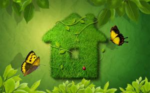 Butterflies fluttering green leaves around the house wallpaper thumb
