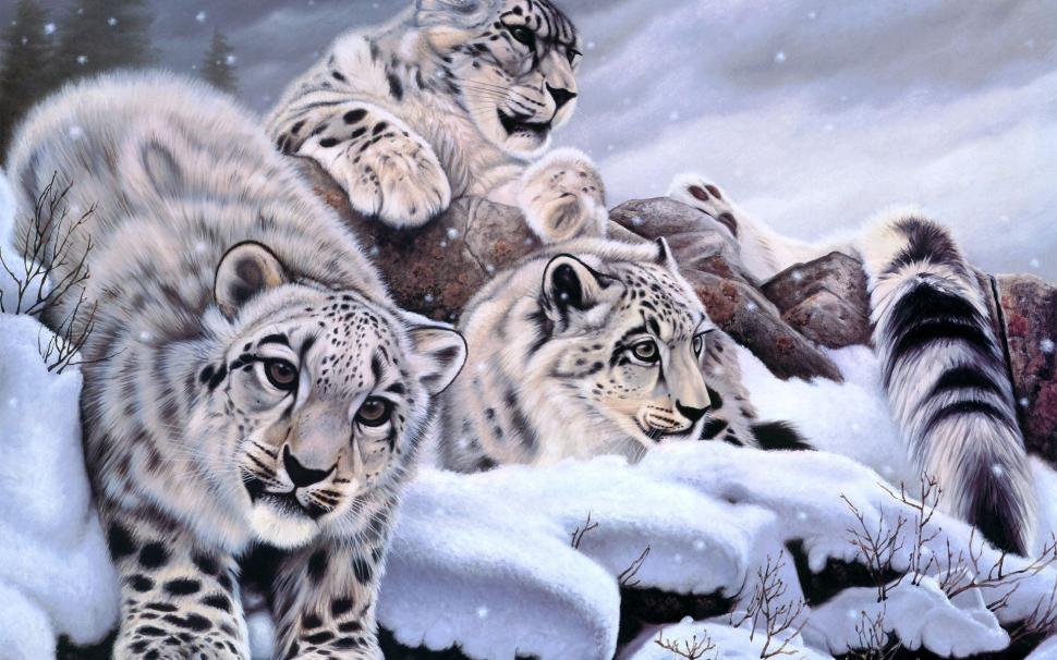 Leopard Snow Leopard Painting HD wallpaper,digital/artwork HD wallpaper,snow HD wallpaper,painting HD wallpaper,leopard HD wallpaper,1920x1200 wallpaper