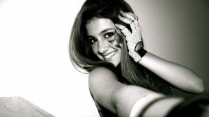 Ariana grande black white smile gesture celebrity wallpaper thumb