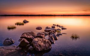 Rocks Stones Lake Sunset HD wallpaper thumb