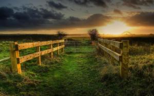 Sunset On A Fenced Path In The Fields wallpaper thumb