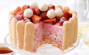 Dessert cake, strawberries, sweet food wallpaper thumb