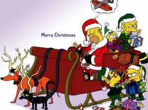 Simpson Santa Claus, Cartoon, Red Clothes, Long Beard, Christmas, Presents, Carriage wallpaper thumb