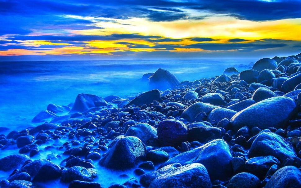 Sunset, sea, stones, dusk, blue style wallpaper,Sunset HD wallpaper,Sea HD wallpaper,Stones HD wallpaper,Dusk HD wallpaper,Blue HD wallpaper,Style HD wallpaper,1920x1200 wallpaper