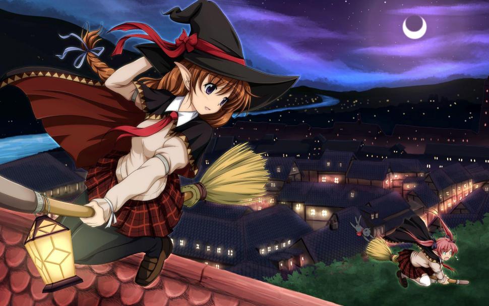 Flying on the broom wallpaper,anime HD wallpaper,1920x1200 HD wallpaper,woman HD wallpaper,witch HD wallpaper,broom HD wallpaper,1920x1200 wallpaper