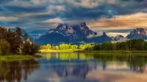 USA, Wyoming, Grand Teton National Park, mountains, water, forest, morning wallpaper thumb