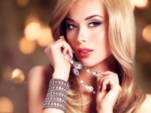 Blonde girl, eyes, face, jewelry, bracelet wallpaper thumb