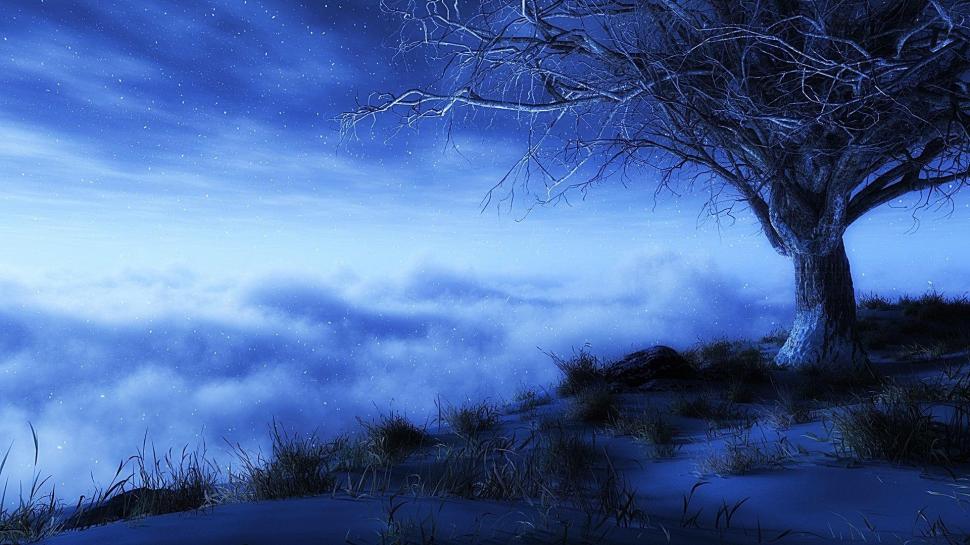 Tree Above The Clouds Fantasy wallpaper,snow HD wallpaper,tree HD wallpaper,blue HD wallpaper,clouds HD wallpaper,3d & abstract HD wallpaper,1920x1080 wallpaper