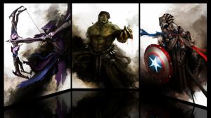 Avengers Hawkeye Bow Arrow Drawing Hulk The Hulk Captain America HD wallpaper thumb