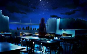 ayura, girl, ruins, classes, parties, school, stars, night sky wallpaper thumb