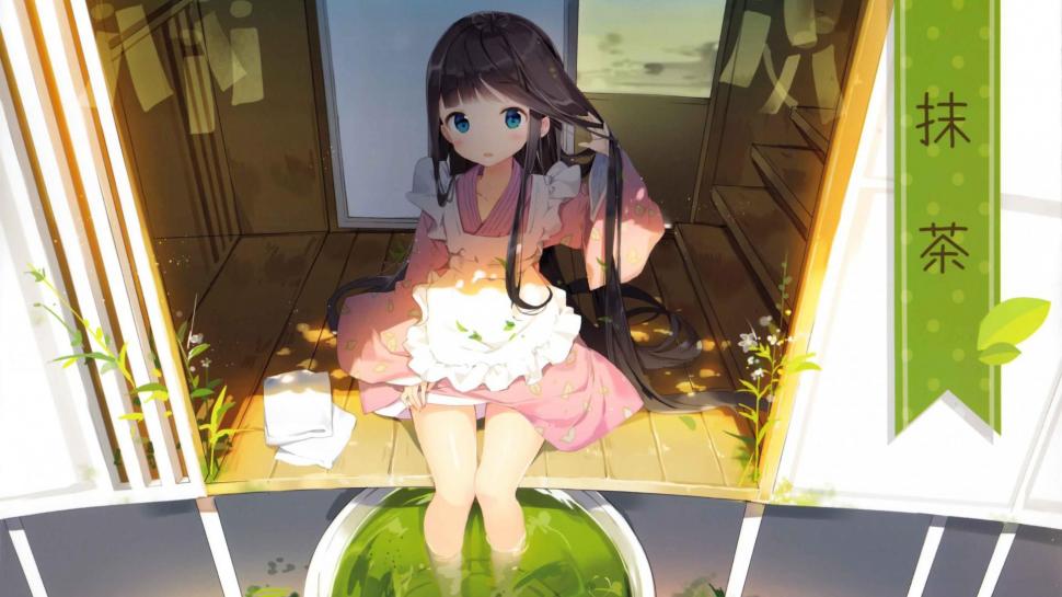 Lovely girl, green tea, anime wallpaper,lovely girl HD wallpaper,green tea HD wallpaper,anime HD wallpaper,1920x1080 wallpaper