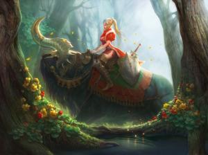 Fantasy Art, Girl, Riding, Animal, Forest wallpaper thumb