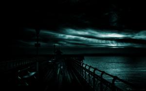 Pier Dark Ocean Clouds HD wallpaper thumb
