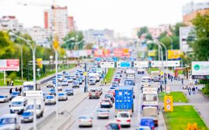 City traffic roads, cars and pedestrians wallpaper thumb