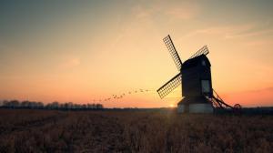 Windmill, Nature, Sunset, Birds, Field wallpaper thumb