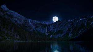 Lake Night Moon Mountains HD Free wallpaper thumb