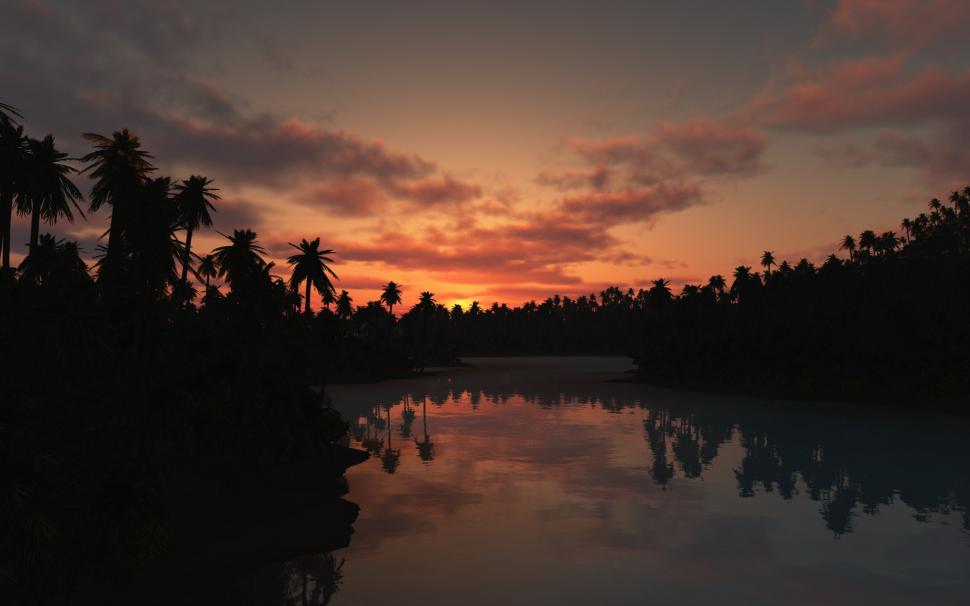 Sunset Over Lake and Palms wallpaper,Scenery HD wallpaper,1920x1200 wallpaper