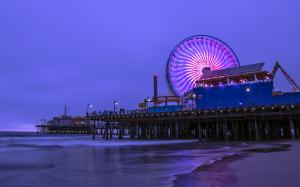 Pier Ferris Wheel Beach Purple Ocean HD wallpaper thumb