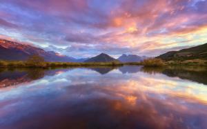 New Zealand, South Island, Wakatipu lake, mountains, water reflection, sky, clouds wallpaper thumb