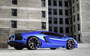Lamborghini Aventador LP700-4 blue supercar in the city wallpaper thumb