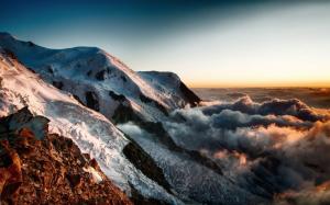 Nature, Mist, Landscape, Summit, Mountain, Sunset, Clouds, Snowy Peak wallpaper thumb
