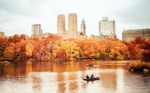 New York City, Manhattan, Central Park, autumn, boats, buildings wallpaper thumb