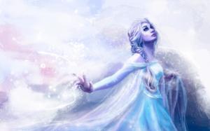 Art painting, girl, blue dress, cold, snow, blizzard wallpaper thumb