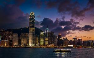 Hong Kong, Harbor, Skyscraper, Cityscape, Ferry, Sea, Evening, Lights, Modern, China wallpaper thumb