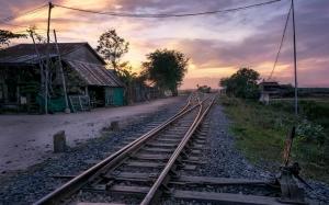 Village, railway, house, dusk, Cambodia wallpaper thumb