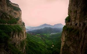 Landscape, Nature, Valley, Cliff, Sunrise, Shrubs, Canyon, Village, China wallpaper thumb