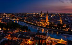 Italy, Verona, city, houses, sunset, dusk, lights wallpaper thumb