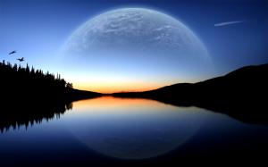 Planet Alien Landscape Reflection Lake Sunset HD wallpaper thumb
