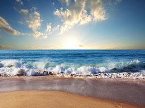 Beach, sand, blue sea, waves, clouds, sun wallpaper thumb