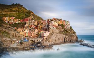Manarola, Cinque Terre, Italy, houses, buildings, coast, boats, rocks, Ligurian Sea wallpaper thumb