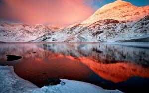 Mountain, snow, winter, lake, water reflection, clouds, sky wallpaper thumb