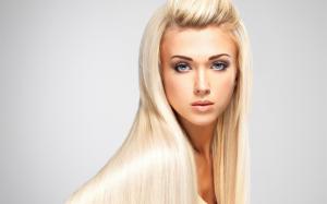Fashion blonde girl, long hair, makeup wallpaper thumb