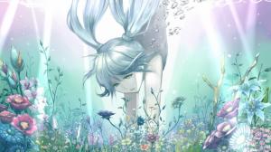 Drawing Underwater Girl Flowers Vocaloid Miku HD wallpaper thumb