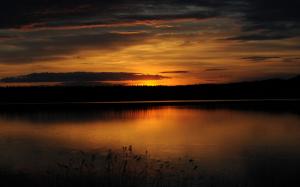 Forest, lake, sunset, twilight, water reflection wallpaper thumb