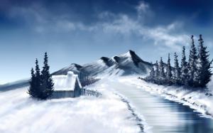 Ink works of mountain snow wallpaper thumb