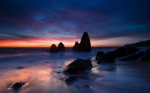 USA, California, ocean, coast, stones, evening, sunset wallpaper thumb