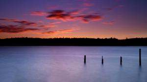 Lake Sunset Posts HD wallpaper thumb
