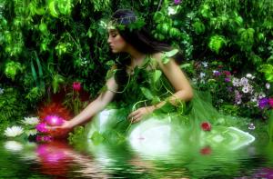 Fantasy, Fairy Tale, Girl, Water Lily, Pond, Beautiful, Flowers wallpaper thumb