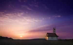 Beach House and Purple Sky wallpaper thumb